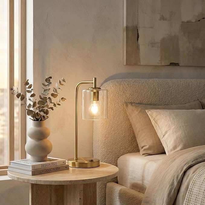 Brightech Elizabeth Table Lamp with Wireless Charging Pad and USB Port, Bedside Reading Lamp, Vintage Brass Gold Desk Lamp, Nightstand Lamp with LED Bulb for Bedroom, Living Room, Office
