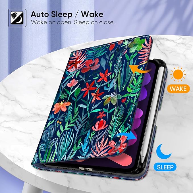 Fintie Folio Case for iPad Mini 7 (A17 Pro, 7th Generation) 2024 / iPad Mini 6 (6th Gen) 8.3 Inch, Multi-Angle Smart Stand Cover with Pencil Holder & Pocket, Auto Sleep/Wake, Jungle Night