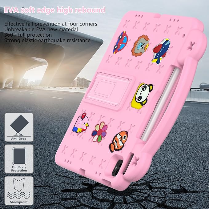 AKABEILA Compatible with Samsung Galaxy Tab A9 8.7 X115N(2023) Tablet Case, Kids Friendly Universal Lightweight Shockproof Protective Case with Shoulder Strap & Stand Handle & Pen Tray Pink
