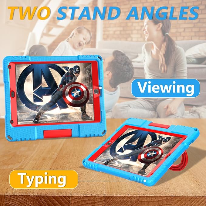 Kids Case for iPad 5th/6th Generation 9.7-inch 2017/2018 Release, Lainergie iPad Air 2 Case with Screen Protector, iPad Pro 9.7 Protective Cover Case Lightweight Shockproof with Handle Stand,Blue