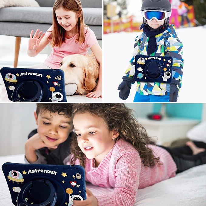 Kids Case for Apple iPad A16 11" 11th 10th Gen 10.9" 2025 2022,Cute Design EVA Kickstand Heavy Duty Shockproof Kids Friendly Bumper Case with Shoulder Strap Cover for iPad 11th 10th Gen,Blue Astronaut