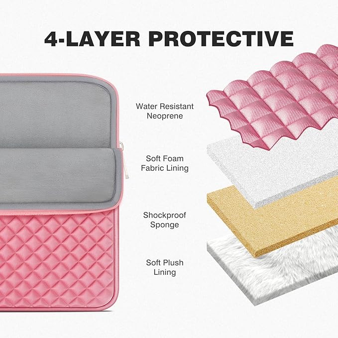RAINYEAR 16 Inch Laptop Sleeve Diamond Foam Shock Resistant Padded Protective Case Fluffy Lining Zipper Cover Carrying Bag Specially Compatible with 16" MacBook M1 M2 M3 M4 M5 A3428 A3429 (Pink)