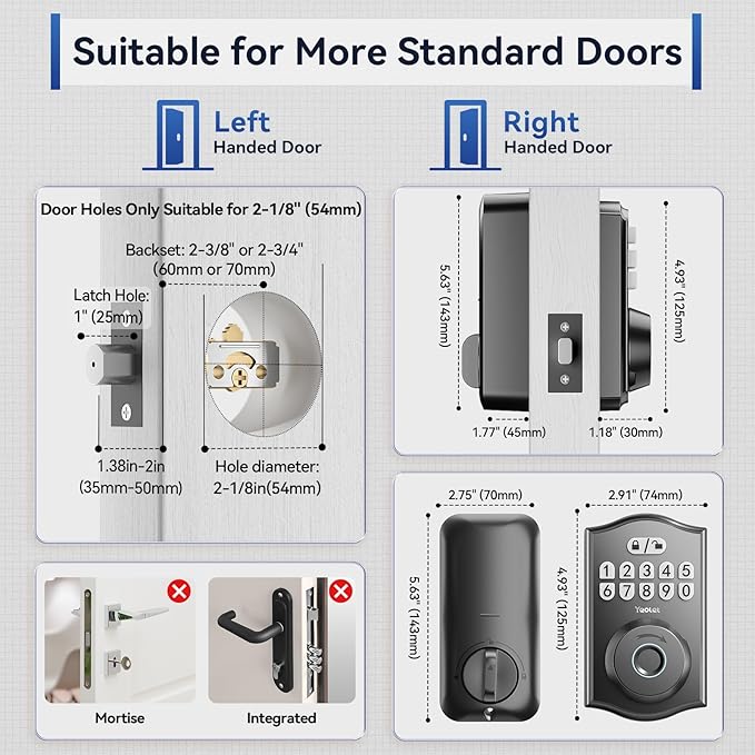 Y58 Built-in WiFi Fingerprint Door Lock, Keyless Entry Door Lock for Front, Smart Home & Apartment, App Control, 15-Min Easy Install, Grade 3 Anti Security, Matte Black
