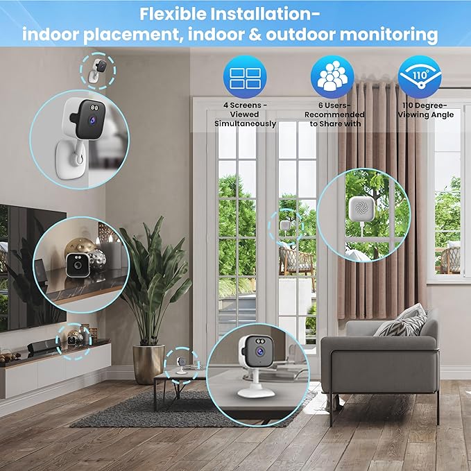 vebiliki 【2 Pack】 Window Cameras with 32GB SD Cards, 2K 3MP Indoor Cameras for Home Security, AI Starlight Color Night Vision, Easy Install & Use, 24/7 Recording, Support 5GHz & 2.4GHz WiFi