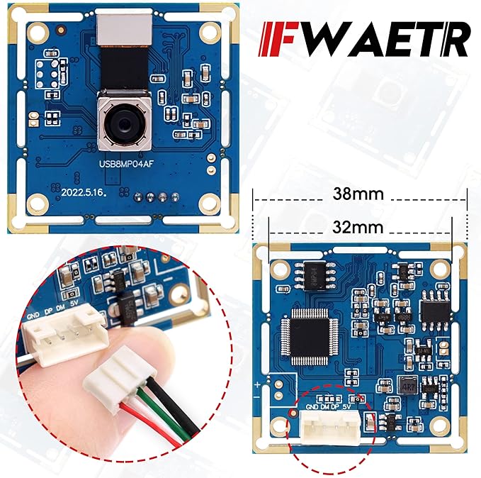 Autofocus USB Camera 8MP 4K Camera Module with 72° Distortion Free Lens,Plug and Play UVC USB2.0 for PC Computer,Compatible with Windows Linux,Ideal for Industrial Security Video Surveillance