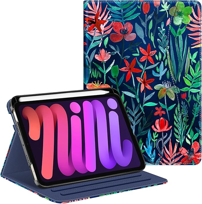 Fintie Folio Case for iPad Mini 7 (A17 Pro, 7th Generation) 2024 / iPad Mini 6 (6th Gen) 8.3 Inch, Multi-Angle Smart Stand Cover with Pencil Holder & Pocket, Auto Sleep/Wake, Jungle Night