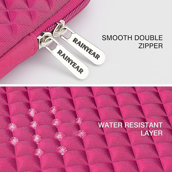 RAINYEAR 14 Inch Laptop Sleeve Diamond Foam Shock Resistant Neoprene Padded Case Fluffy Lining Zipper Cover Bag Compatible with 14" Notebook Computer Chromebook Tablet Ultrabook (Deep Pink)