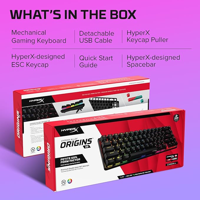 HyperX Alloy Origins 65 - Mechanical Gaming Keyboard – Compact 65% Form Factor - Linear Red Switch - Double Shot PBT Keycaps - RGB LED Backlit - NGENUITY Software Compatible,Black