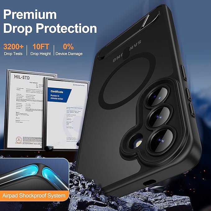 Magnetic for Samsung Galaxy S26+ Plus Case, [Compatible with MagSafe][Full Camera Protection][Built-in Invisible Kickstand] Translucent Matte Phone Case for S26 Plus 6.7" - Black