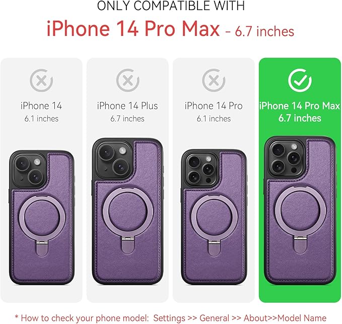 Compatible with iPhone 14 Pro Max Case with Stand, Compatible with MagSafe, Slim PU Leather & Durable TPU Protective Cover Drop-Proof with Tempered Glass Screen Protector 6.7", Purple