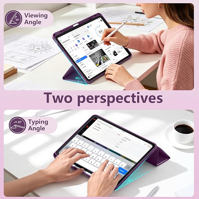 Wenlaty for iPad Air 13 Inch Case M4/M3/M2 (2026/2025/2024) with Pencil Holder, Slim Trifold Stand Protective Cover for iPad Air 13 Case with Clear Transparent Back, Auto Wake/Sleep -BerryPurple
