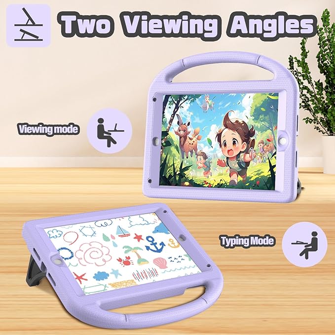 YIHE Shockproof Kids Case for iPad 6th/5th Generation (9.7 inch, 2018/2017), iPad Air 2/1 & Pro 9.7 | Durable Protective Cover with Built-in Screen Protector & Stable Stand, Light Purple