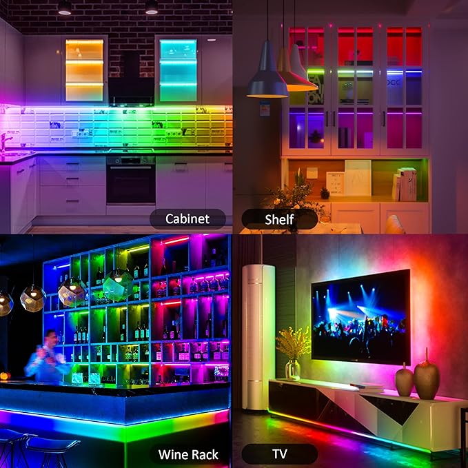 Benreom 3 Pcs RGB Under Cabinet Lights Kit, Smart App and Remote Control Under Cabinet Lighting, Dimmable Under Counter Lights for Kitchen, Plug in LED Lights Bar for Cabinet, Counter, Workbench, Desk