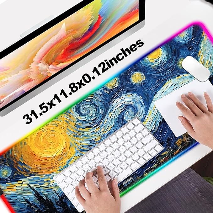 RGB Starry Night Gaming Desk Mat, Computer Keyboard Large Extended LED Mouse Pad for Office and Home, 31.5×11.8 Inches, XL