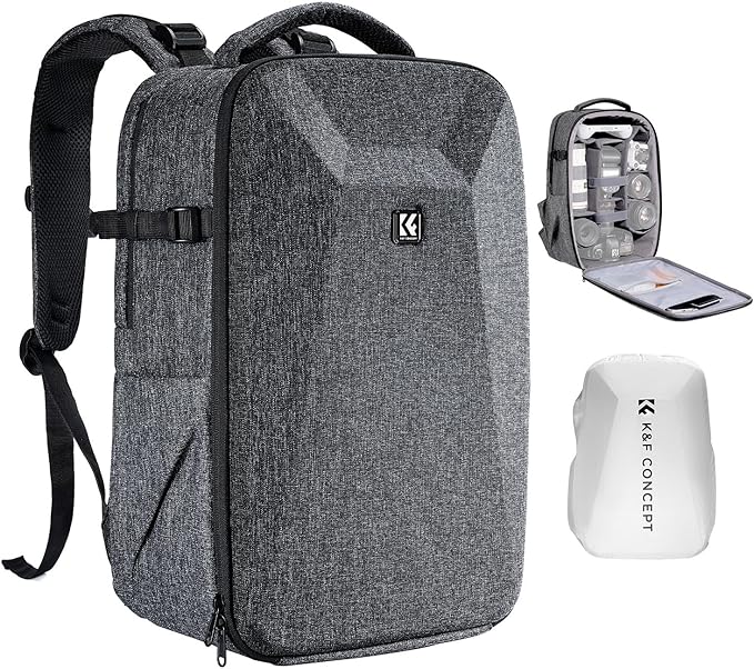 K&F CONCEPT Camera Backpack,Hardshell Photography DSLR Camera Bag with 15-15.6 Inch Laptop Compartment Waterproof Hard Shell Camera Case Compatible with Canon/Nikon/Sony/DJI Mavic Drone