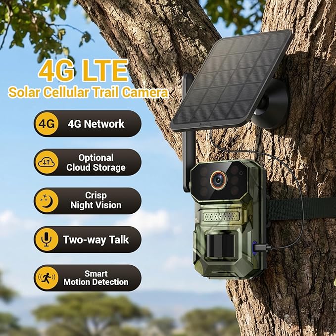 Hubposh 4G LTE Cellular AI Security Camera with Solar Panel, 1080p Outdoor Cameras for Home Security, Night Vision, Live View, Two-Way Talk, IP65, Built-in SIM Card, Unlimited Plan (Sold Separately)