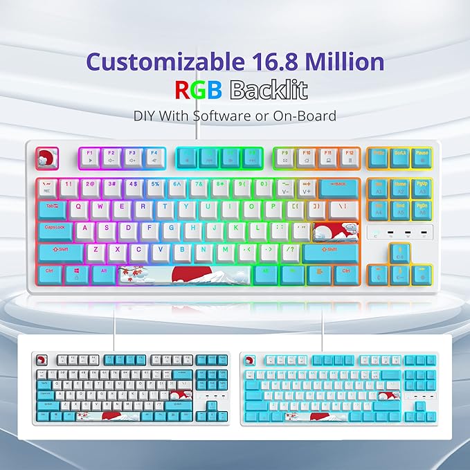 75 Percent Mechanical Keyboard, 87 Keys RGB Backlit Gaming Keyboard, TKL Compact Wired Keyboard with Red Switches for Windows Laptop PC PS4 PS5 Xbox Gamer (87 Sea/Red Switch)