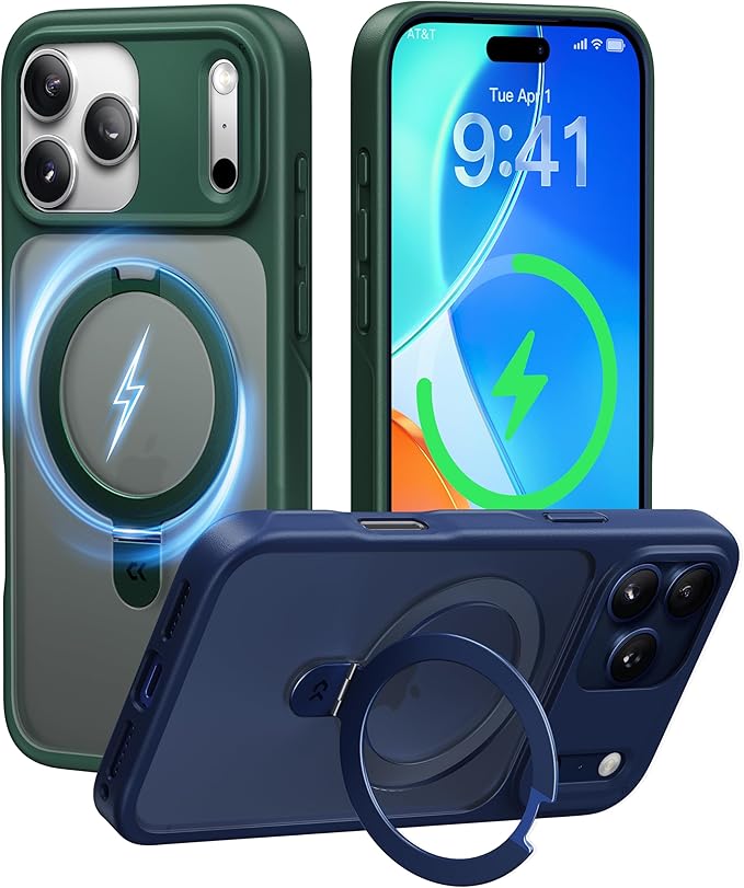 CASEKOO Ultra-Magnetic Stand for iPhone 17 Pro Max Case [Military Drop Protection] [Compatible with MagSafe] Shockproof Translucent Matte Slim Ring for iPhone 17 Pro Max Phone Case 6.9", Green
