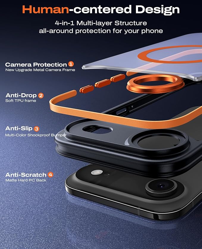 BENTOBEN Magnetic for iPhone Air Case 2025 [Compatible with Magsafe] [Military-Grade Protection] Women Men Colorful Anti-Slip Shockproof Bumper Phone Cases for iPhone 17 Air 6.5", Cosmic Orange/Black