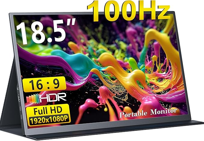MAGICRAVEN 18.5 Inch Portable Display, 1080P 100Hz IPS Laptop Monitor, Large Gaming Second Screen with Speakers & Smart Cover, Portable Monitor Extender for PC Phone PS5 Xbox Switch