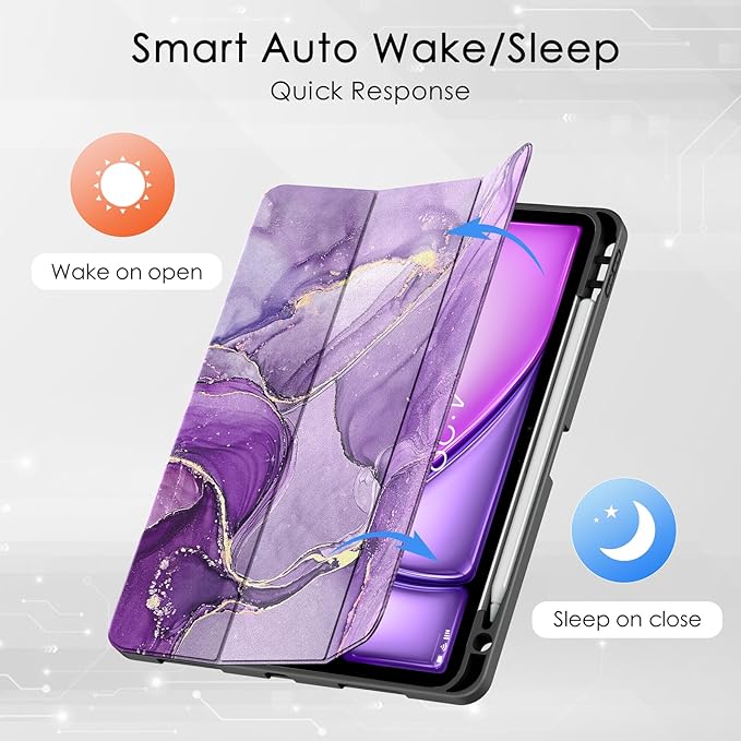 Soke Case for New iPad Air 11 Inch (M4/M3/M2, 2026-2024), iPad Air 5th/4th Generation 10.9 Inch (2020-2022) with Pencil Holder, Soft TPU Back Cover & Auto Sleep/Wake, Purple Marble