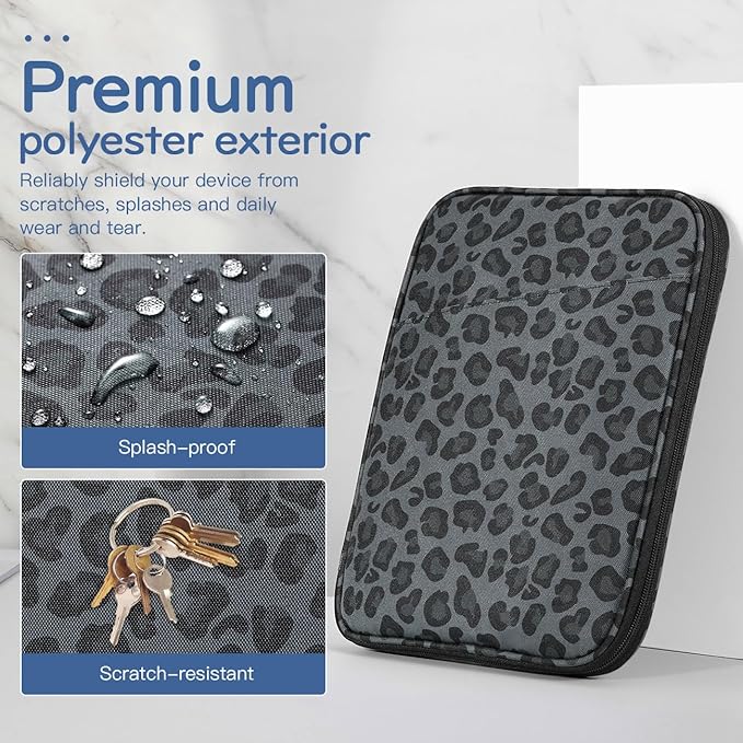 Dadanism 9-11" Tablet Sleeve Bag Carrying Case for iPad (A16) 11th Gen 11", iPad 10th Gen 10.9" Air 5/4, iPad Air M4/Pro 11", iPad 9/8/7th, Galaxy Tab A11+ Plus 11", Remarkable 2 10.3",Leopard Black