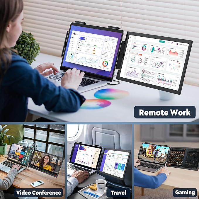 KEEPTIME Laptop Screen Extender, 14" 1080P IPS Laptop Monitor Extender for 14"-16" Laptops, with USB-C/HDMI Port, Plug and Play Portable Monitor for Windows/Mac/Android/Switch/PS5
