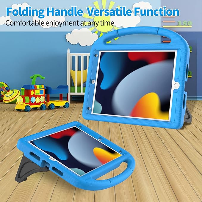 Kids Case for iPad 10.2 & 10.5, iPad 9th/8th/7th Generation 10.2" 2021 2020 2019 Case with Screen Protector, iPad Air 3rd Gen/Pro 10.5 inch Protective Cover with Handle Stand, Blue