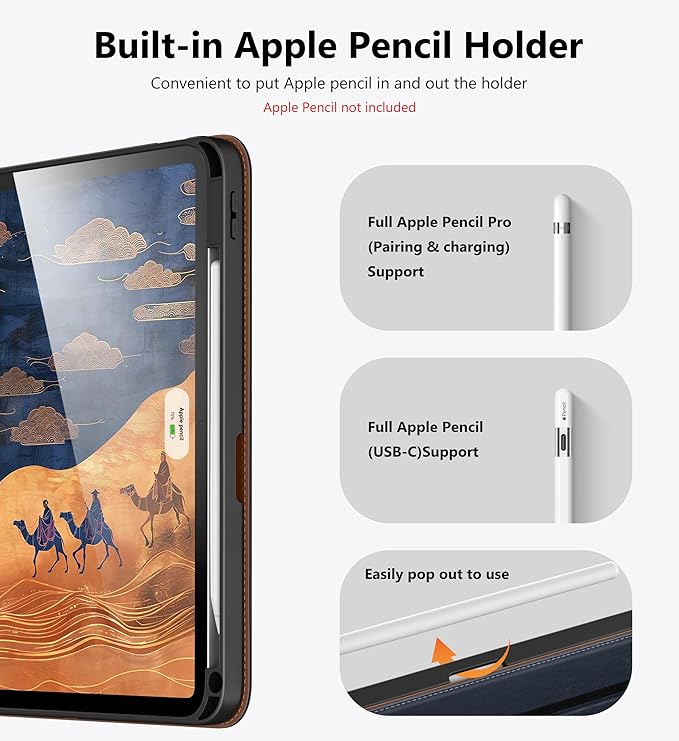 DTTO for iPad Air 11 inch Case M4 / M3 / M2 (2026/2025/2024), iPad Air 5th / 4th Gen (2022/2020), 360 Degree Rotating Premium Leather Folio Stand Cover with Pencil Holder, New Blue