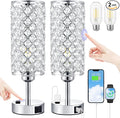 Hong-in Crystal Lamp Touch Control Set of 2, Sliver Crystal Table Lamps with USB C+A Ports & AC Outlet, 3-Way Dimmable Nightstand Touch Lamp, Modern Bedside Table Lamp for Bedroom(Bulbs Included)