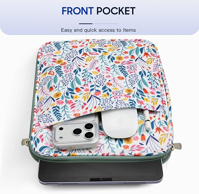 TiMOVO 9-11" Tablet Sleeve Bag for iPad 11-inch A16 2025, iPad 10.9"/10.2"| Air 11 Inch/5th/4th Gen. 10.9", Galaxy Tab A9+/A11Plus 11", Protective Bag with Pockets, Flowers