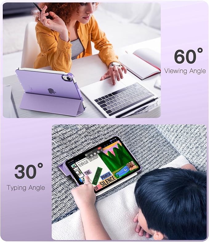 TiMOVO Case for iPad mini 7 A17 Pro 8.3-inch 2024, iPad mini 6th Generation Case, Slim Translucent Hard Back Folio Cover Support Touch ID & Apple Pencil Charging, Auto Wake/Sleep - Taro Purple