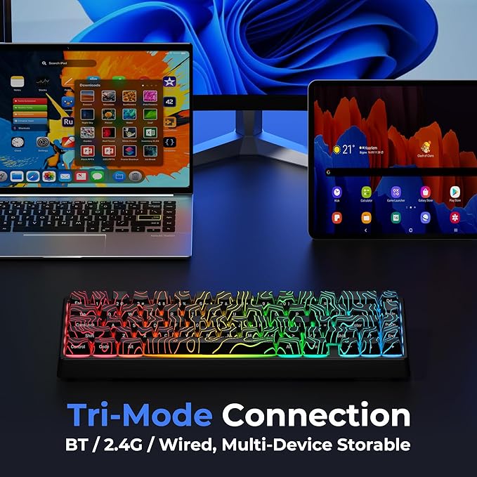 HITIME x XVX M67 60% Percent Keyboard Wireless, QMK/VIA Topographic Gaming Keyboard, Tri-Mode Thocky Creamy Mechanical Key Board, Hot Swappable Mount RGB IMD Tech for Win/Mac, Black