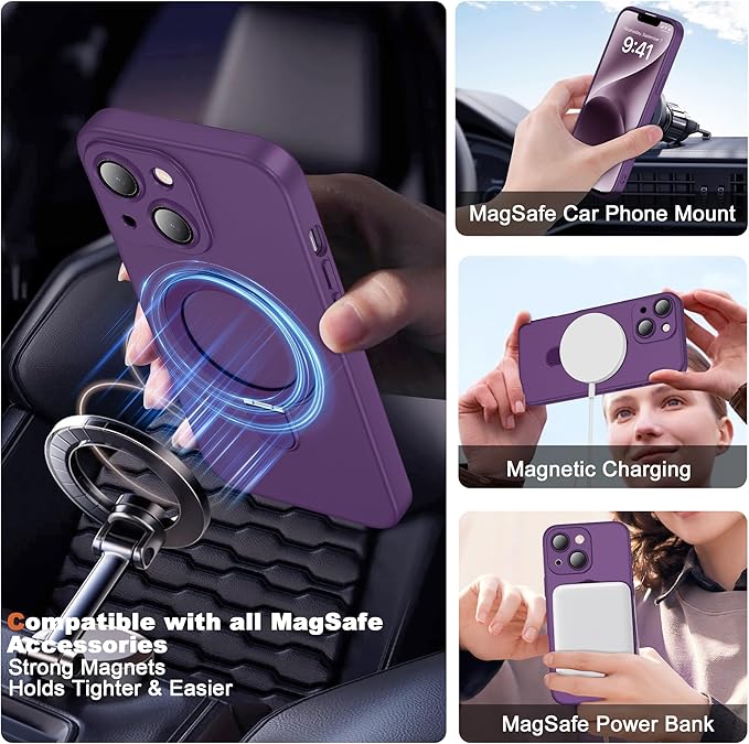 Compatible with iPhone 14 Case with Magnetic Ring Stand [Compatible with Mag-Safe] [Full Camera Lens Protector] Soft Plating Phone Case for iPhone 14 6.1", Solid Purple