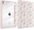 Case for iPad Pro 11 Inch (M5 2025 M4 2024) – [Built-in Pencil Holder], Shockproof & Stylish, Clear Hard Back + Soft TPU Edge, Magnetic Trifold Stand, Auto Wake/Sleep, Little Rose