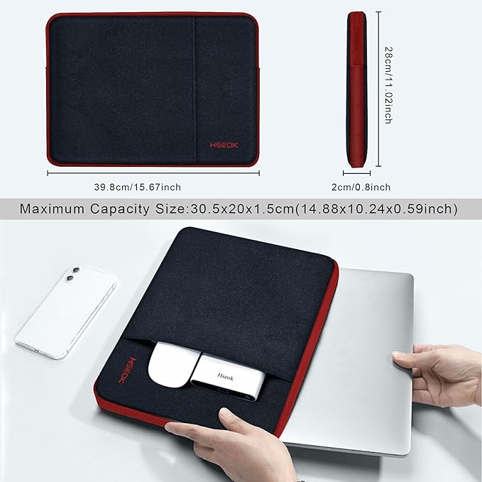 Hseok Laptop Sleeve 15.6 16 inch Case Compatible with MacBook Neo 16, MacBook Pro 16" M5/M4/M3/M2/M1, MacBook Air Pro 15", XPS 16, Most 15" 15.6" 16" Notebooks,Black&Red