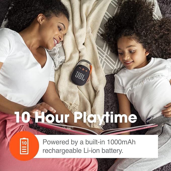JBL Clip 4, Yellow - Portable Bluetooth 5.1 Speaker - Up to 10 Hours of Play - Waterproof & Dust Resistant - Includes Noise & Echo-Canceling Speakerphone
