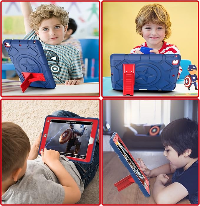CCMAO Case for iPad 6th Generation/ipad 5th Generation/iPad 9.7 Inch (2018/2017 Model), iPad Air 2 Case, Hybrid Shockproof Rugged Protective Cover with Kickstand for, Navy Blue+Red