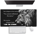 Large Gaming Mouse Pad (31.5" x 15.8")- Majestic Roar of a Lion Inspirational Quotes Warrior Whispers to Fate I am The Storm, Extra XXL Office Accessories, Premium Stitched Anti-Slip Desk Mat