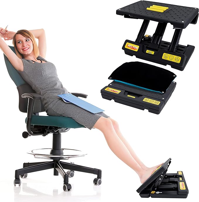 Foot Rest for Under Desk at Work,4-Section Height Adjustable,with Massage Roller and Thick Cushion,Ergonomic Foot Rest,for Car,Office,Computer,Gaming,Adjustable Metal Frame,All-Season Use