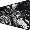 Large Extended Gaming Mouse Pad with Stitched Edges, Durable Non-Slip Natural Rubber Base, Waterproof Computer Keyboard Pad Mat for Esports Pros/Gamer/Desktop/Office/Home - Black White