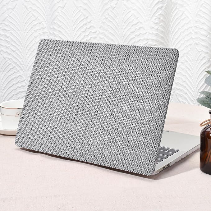Seorsok Compatible with MacBook Pro 13 inch Case M2 2023,2022,2021-2016 A2338 M1 A2251 A2289 A2159 A1989 A1708 A1706,Elegant Leather Plastic Harld Case&Keyboard Cover,Grey Woven Fabric No Logo Cutout