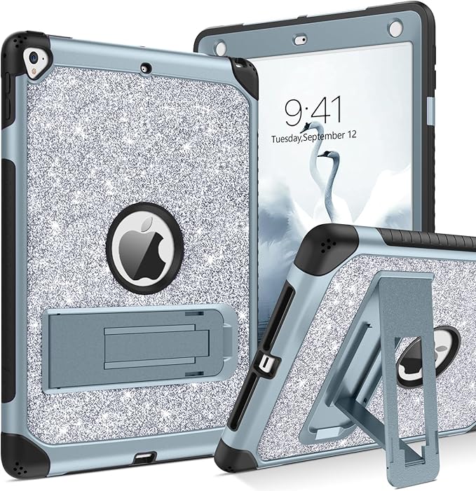 YINLAI Case for iPad 6th Generation,iPad 5th Generation Case,iPad 9.7 Case,Glitter Women Shockproof Drop Protection Cover with Kickstand iPad 9.7 inch iPad Air2 A1893/A1954/A1822/A1823,Titanium Blue