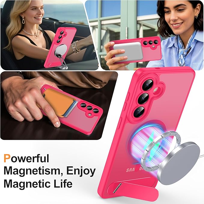 Magnetic for Samsung Galaxy S26+ Plus Case, [Compatible with MagSafe][Full Camera Protection][Built-in Invisible Kickstand] Translucent Matte Phone Case for S26 Plus 6.7" - Hot Pink