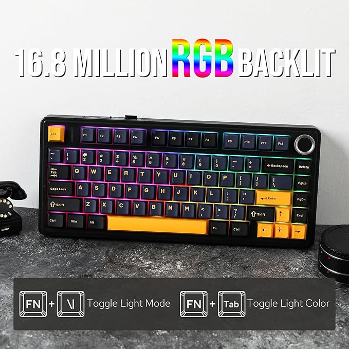 EPOMAKER x Aula F75 Gasket Mechanical Keyboard, 75% Wireless Hot Swappable Gaming Keyboard with Five-Layer Padding&Knob, BT/2.4GHz/USB-C, RGB (Black, LEOBOG Reaper Switch)