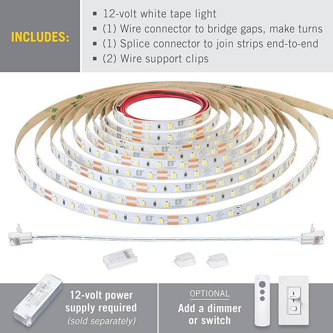 Armacost Lighting RibbonFlex Pro 12V White LED Strip Lights 60 LED/m, 2700K, 16.4 ft 132230