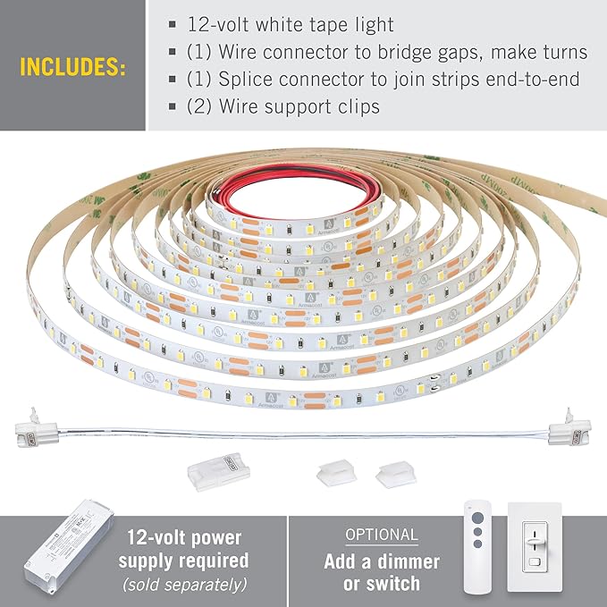 Armacost Lighting RibbonFlex Pro 12V White LED Strip Lights 60 LED/m, 5000K, 8.2 ft 162210