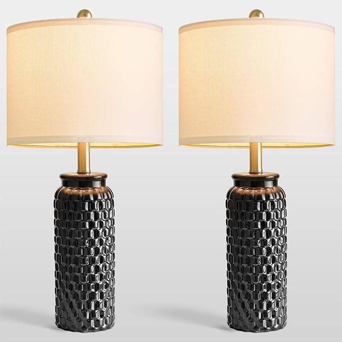 USumkky 24" Modern Ceramic Black Bedside Lamp Set of 2 Table Lamp for Bedroom Decor Farmhouse Table Lamp for Living Room Office Dorm