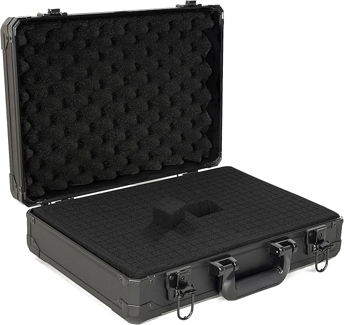 17 Inch Aluminum Carrying Case 17 X 12 X 6 Inch Ideal for Microphone & Camera Gear Transportation, DJ Mixer Case with Customizable Pre-Diced Foam, Black