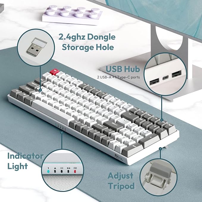 RK ROYAL KLUDGE RK100 Wireless Mechanical Keyboard RGB Backlit Bluetooth5.1/2.4G/Wired 96% Full Size 100-Key Hot Swappable Gaming Keyboard Red Switch Classic